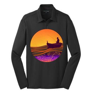 Retro Fisherman Boat Emblem Silk Touch Performance Long Sleeve Polo