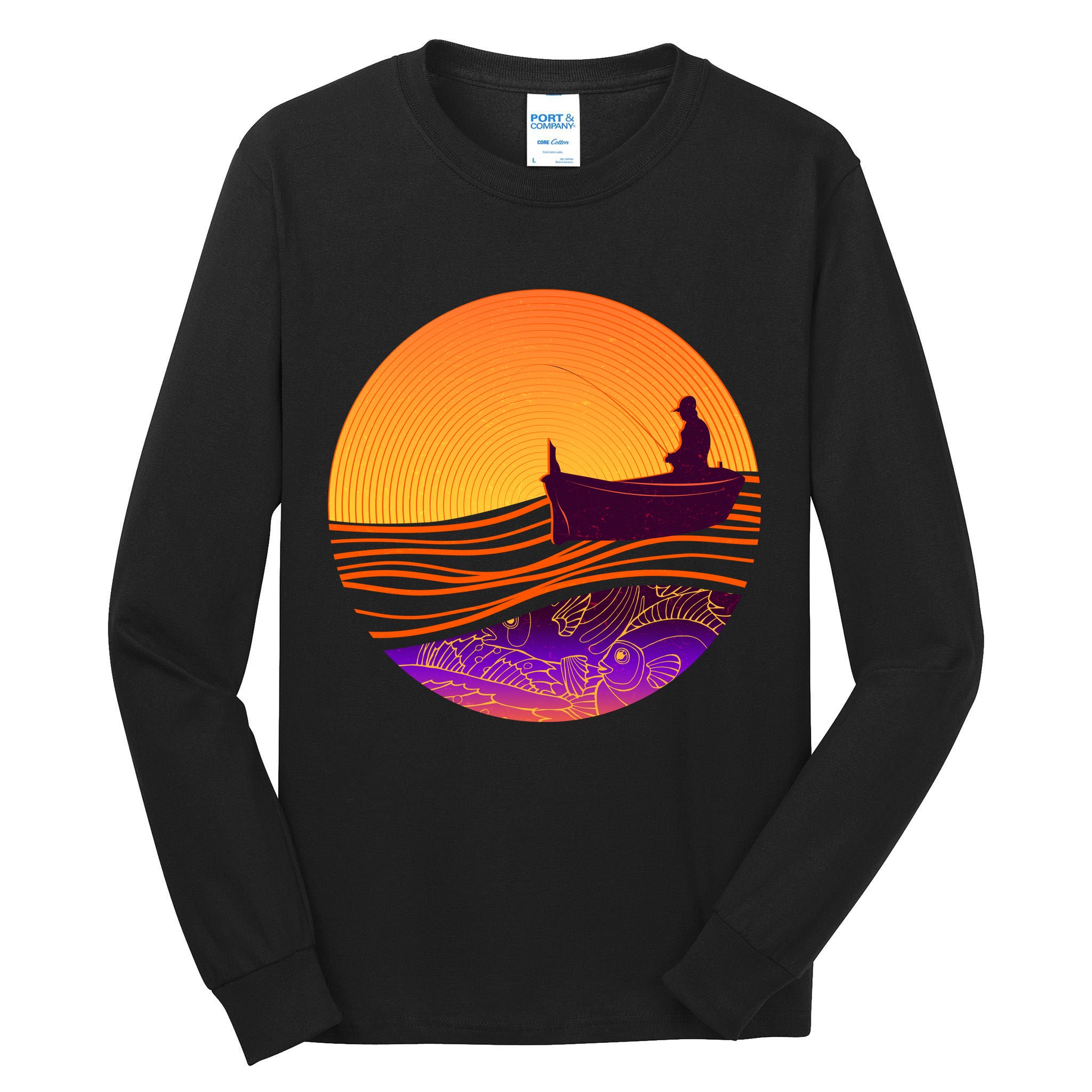 Retro Fisherman Boat Emblem Tall Long Sleeve T-Shirt