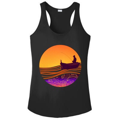 Retro Fisherman Boat Emblem Ladies PosiCharge Competitor Racerback Tank