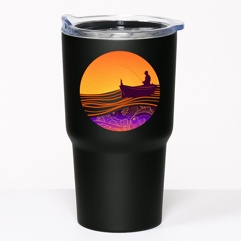 Retro Fisherman Boat Emblem Tumbler