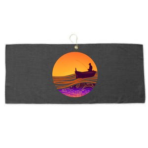 Retro Fisherman Boat Emblem Large Microfiber Waffle Golf Towel