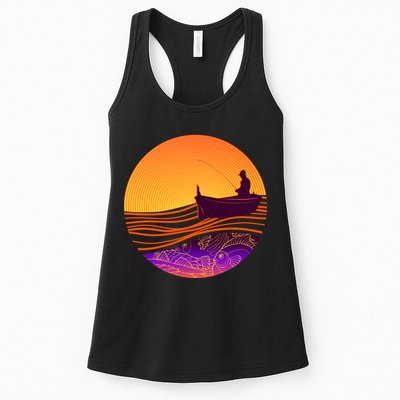 Retro Fisherman Boat Emblem Womens Tank Top