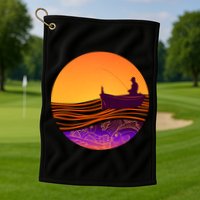Retro Fisherman Boat Emblem Golf Towel