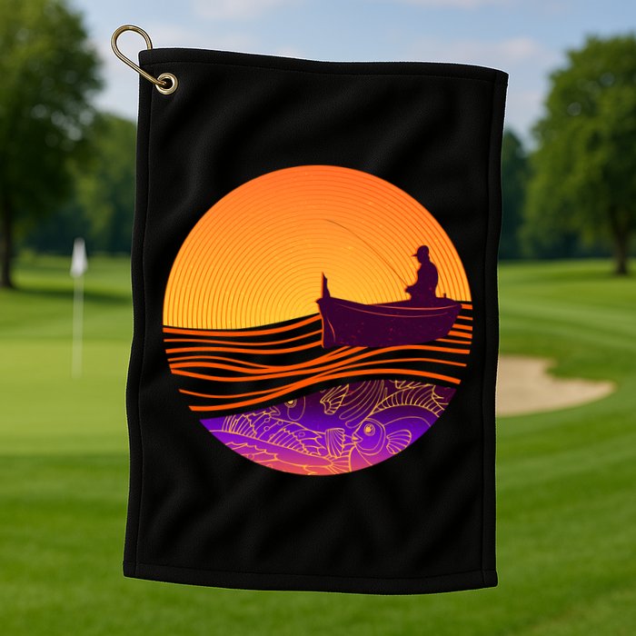 Retro Fisherman Boat Emblem Golf Towel