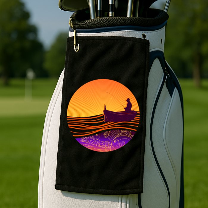 Retro Fisherman Boat Emblem Golf Towel