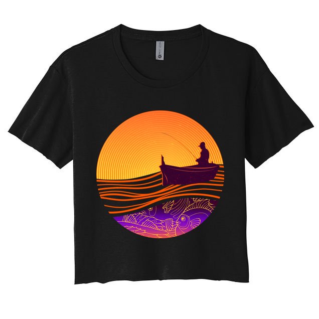 Retro Fisherman Boat Emblem Crop Top