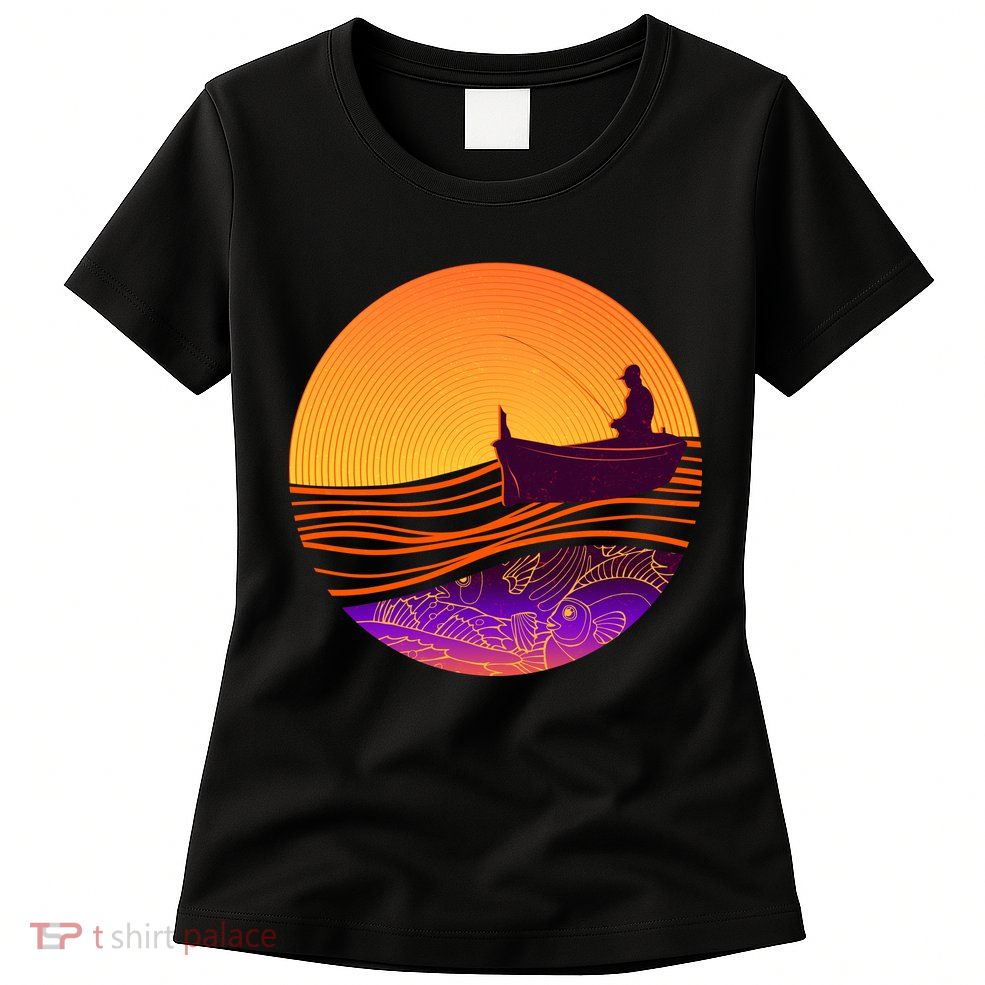 Retro Fisherman Boat Emblem Womens T-Shirt