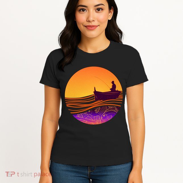 Retro Fisherman Boat Emblem Womens T-Shirt