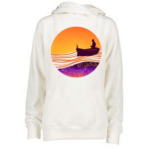 Retro Fisherman Boat Emblem Womens Funnel Neck Pullover Hood