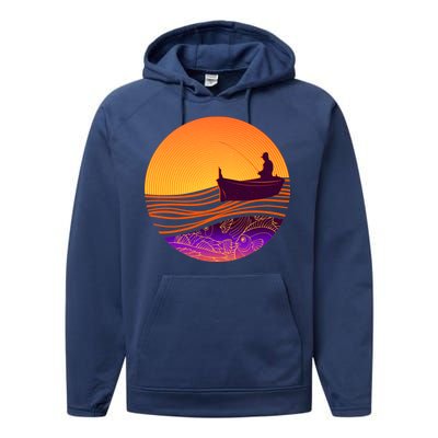 Retro Fisherman Boat Emblem Performance Fleece Hoodie