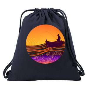 Retro Fisherman Boat Emblem Drawstring Bag