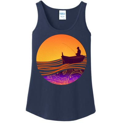 Retro Fisherman Boat Emblem Ladies Essential Tank