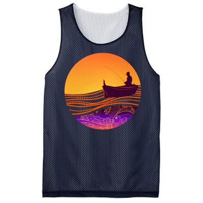 Retro Fisherman Boat Emblem Mesh Reversible Basketball Jersey Tank