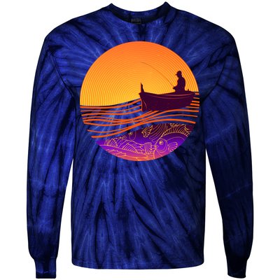 Retro Fisherman Boat Emblem Tie-Dye Long Sleeve Shirt