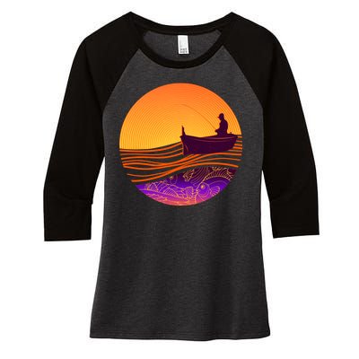 Retro Fisherman Boat Emblem Women's Tri-Blend 3/4-Sleeve Raglan Shirt