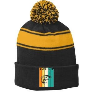 Retro Fishing Fish Hook Stripe Pom Pom Beanie