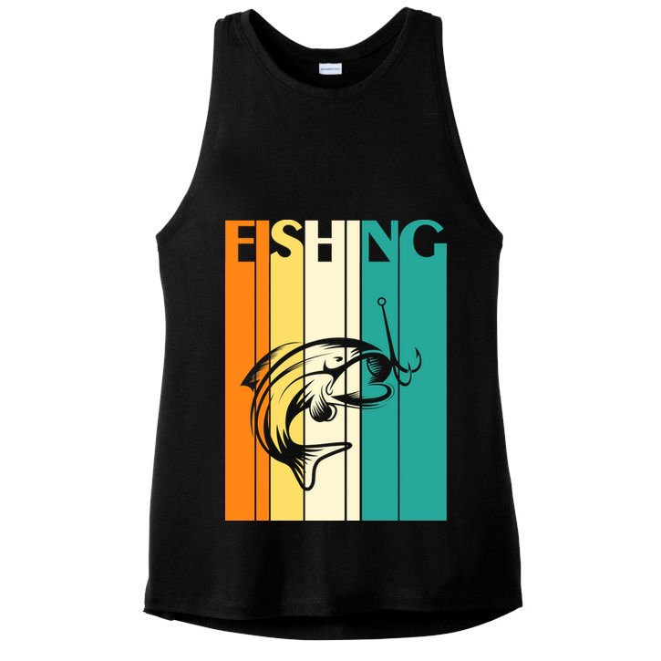 Retro Fishing Fish Hook Ladies PosiCharge Tri-Blend Wicking Tank