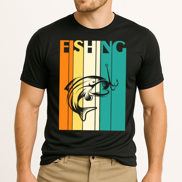 Retro Fishing Fish Hook Cooling Performance Crew T-Shirt