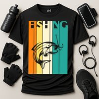 Retro Fishing Fish Hook Cooling Performance Crew T-Shirt