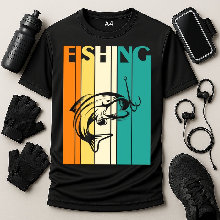 Retro Fishing Fish Hook Cooling Performance Crew T-Shirt