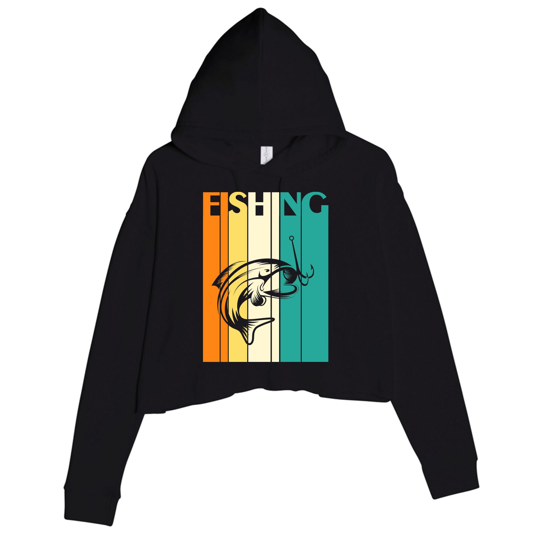 Retro Fishing Fish Hook Crop Fleece Hoodie