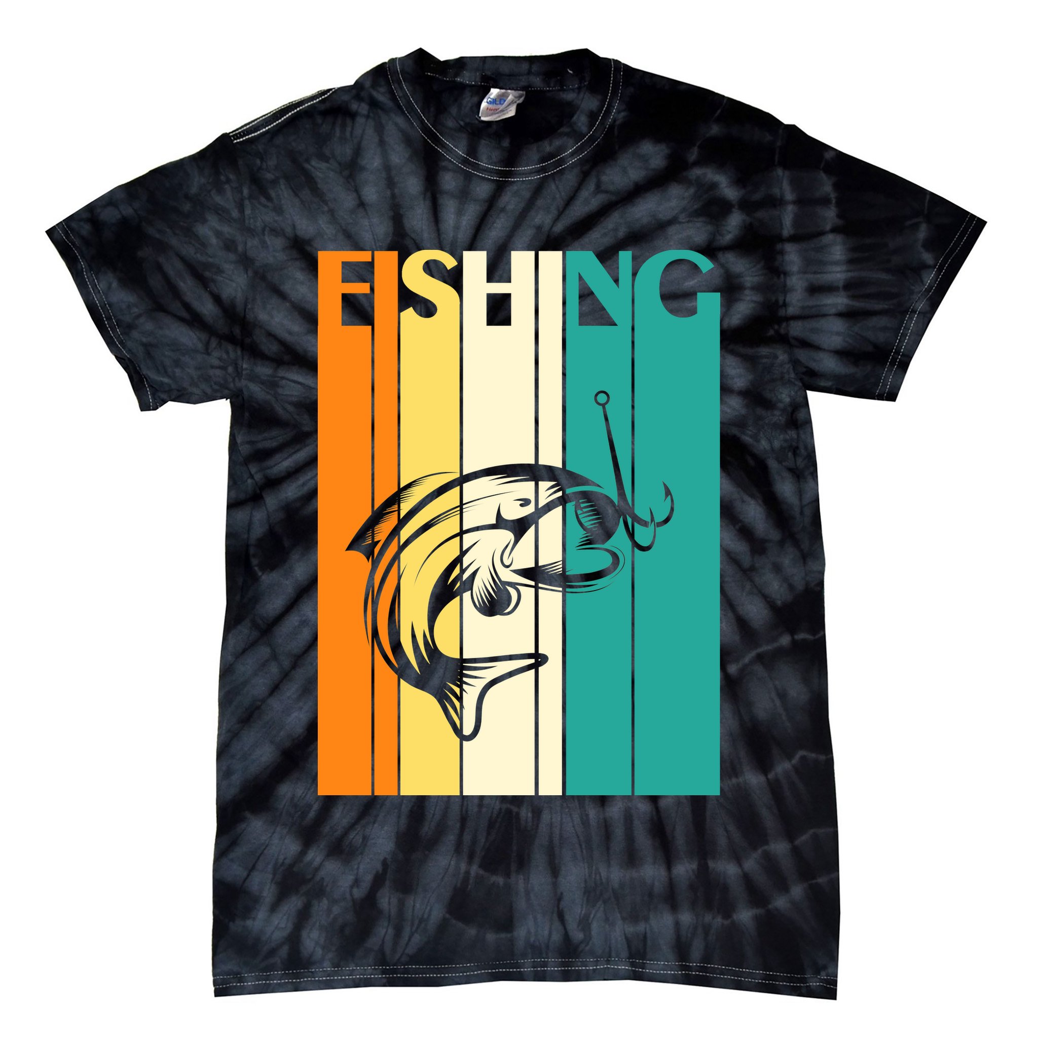 Retro Fishing Fish Hook Tie-Dye T-Shirt