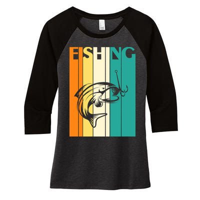 Retro Fishing Fish Hook Women's Tri-Blend 3/4-Sleeve Raglan Shirt