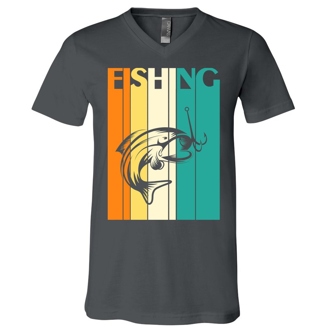 Retro Fishing Fish Hook V-Neck T-Shirt