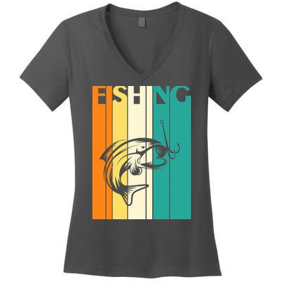 Retro Fishing Fish Hook Women's V-Neck T-Shirt