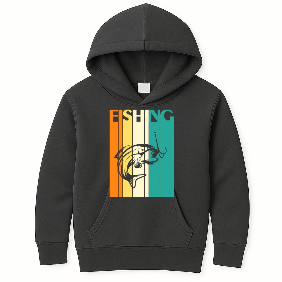 Retro Fishing Fish Hook Kids Hoodie