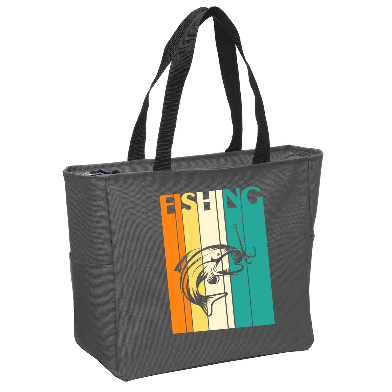 Retro Fishing Fish Hook Zip Tote Bag
