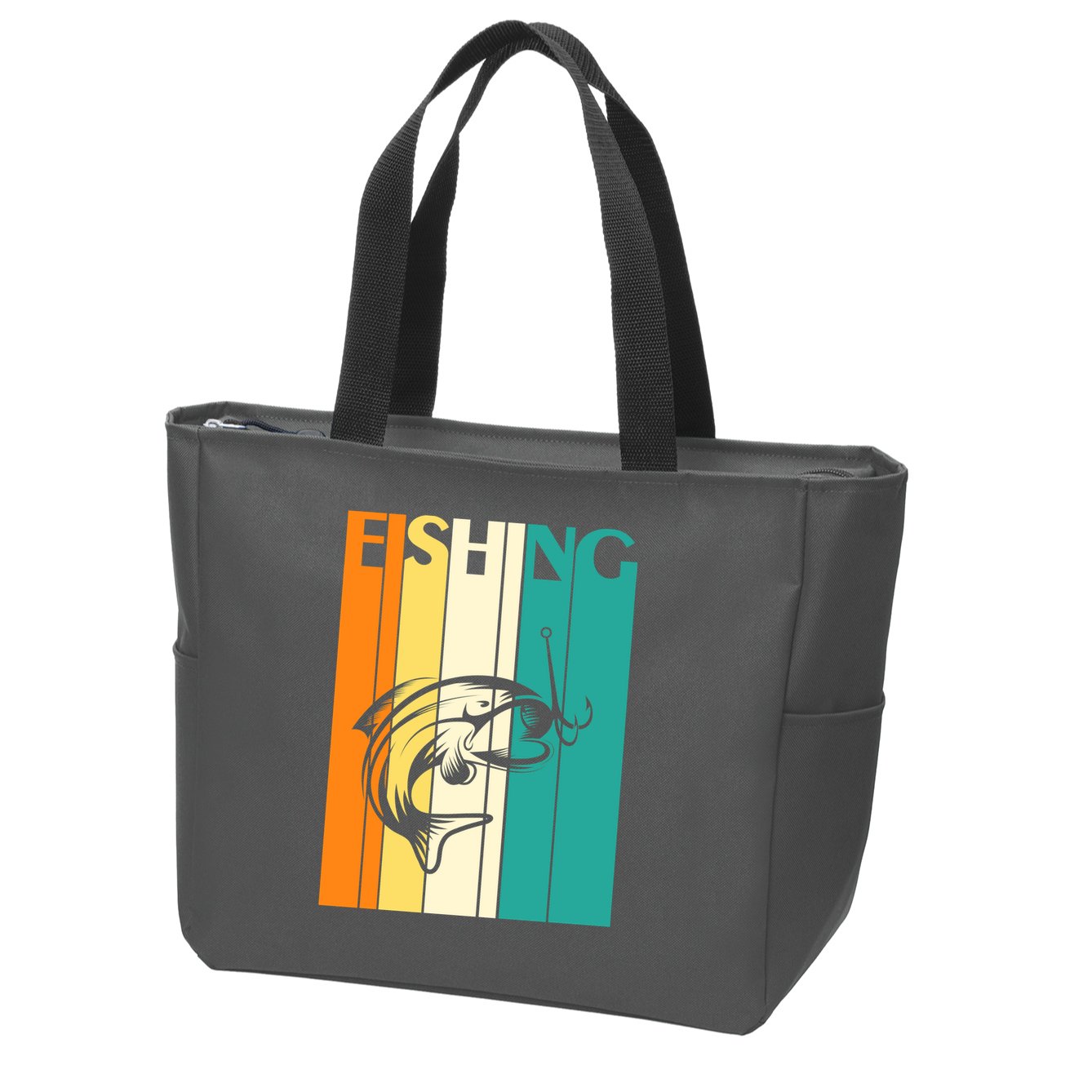 Retro Fishing Fish Hook Zip Tote Bag