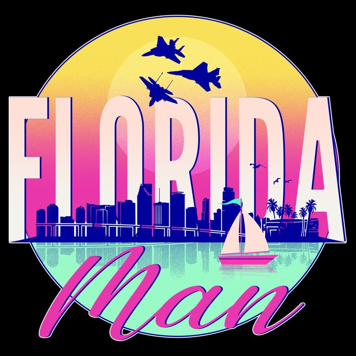 Retro Florida Man Miama Skyline with Fighter Jets Stripe Pom Pom Beanie