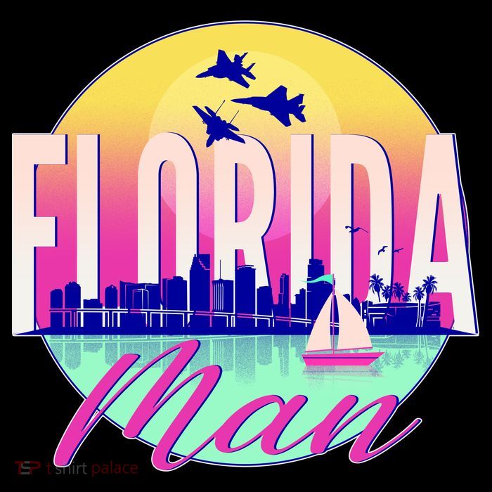 Retro Florida Man Miama Skyline with Fighter Jets Flexfit Unipanel Trucker Cap