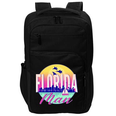 Retro Florida Man Miama Skyline with Fighter Jets Impact Tech Backpack