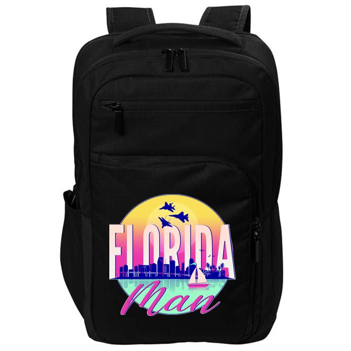 Retro Florida Man Miama Skyline with Fighter Jets Impact Tech Backpack
