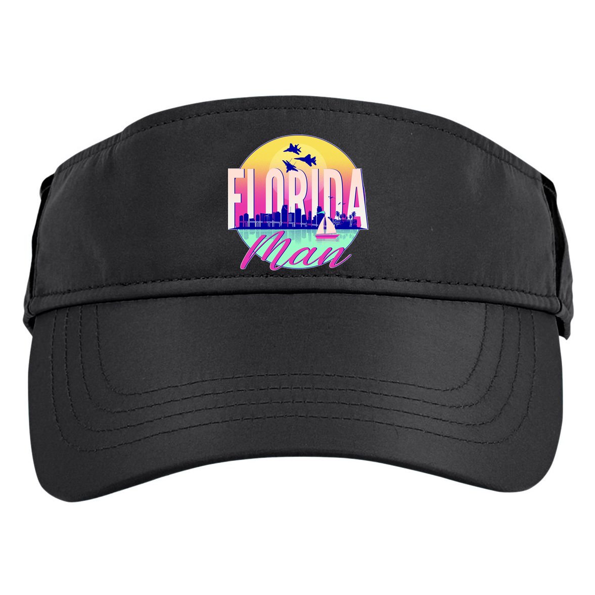 Retro Florida Man Miama Skyline with Fighter Jets Adult Drive Performance Visor