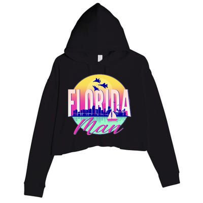 Retro Florida Man Miama Skyline with Fighter Jets Crop Fleece Hoodie