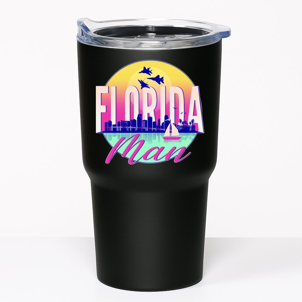 Retro Florida Man Miama Skyline with Fighter Jets Tumbler