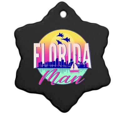 Retro Florida Man Miama Skyline with Fighter Jets Ceramic Star Ornament