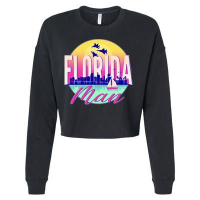 Retro Florida Man Miama Skyline with Fighter Jets Cropped Pullover Crew