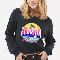 Retro Florida Man Miama Skyline with Fighter Jets Cropped Pullover Crew
