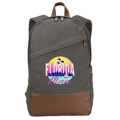 Retro Florida Man Miama Skyline with Fighter Jets Cotton Canvas Backpack