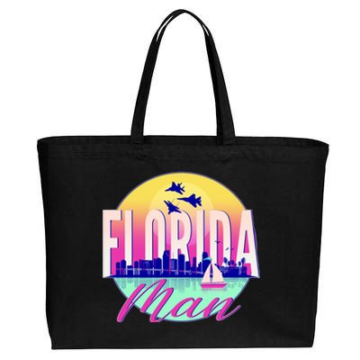 Retro Florida Man Miama Skyline with Fighter Jets Cotton Canvas Jumbo Tote