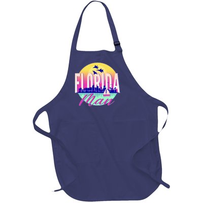 Retro Florida Man Miama Skyline with Fighter Jets Full-Length Apron With Pockets