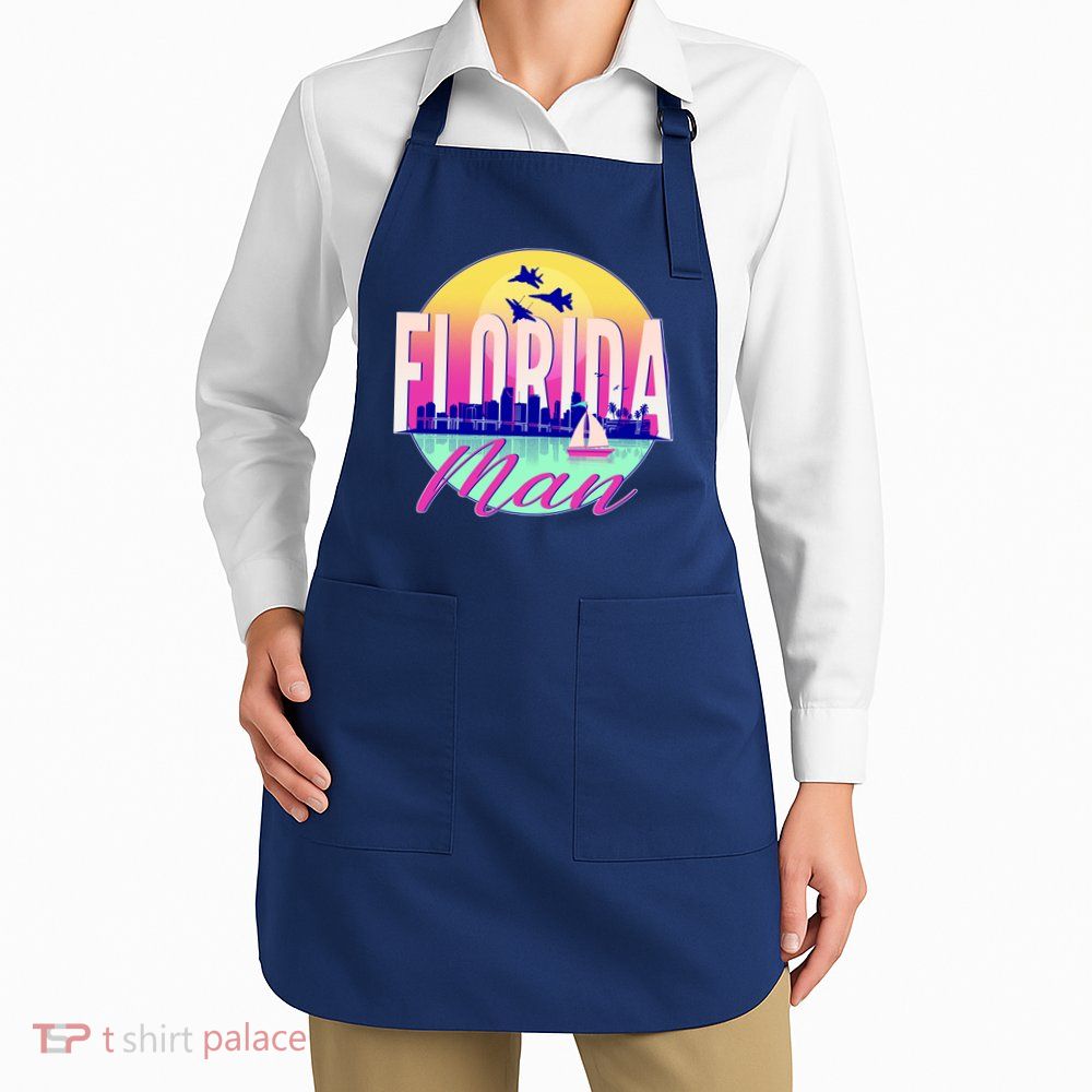 Retro Florida Man Miama Skyline with Fighter Jets Apron