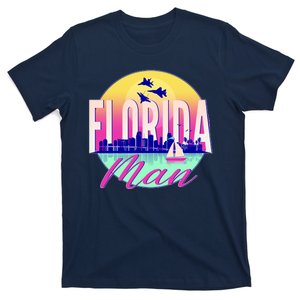 Retro Florida Man Miama Skyline with Fighter Jets T-Shirt