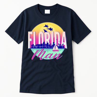Retro Florida Man Miama Skyline with Fighter Jets Tall T-Shirt