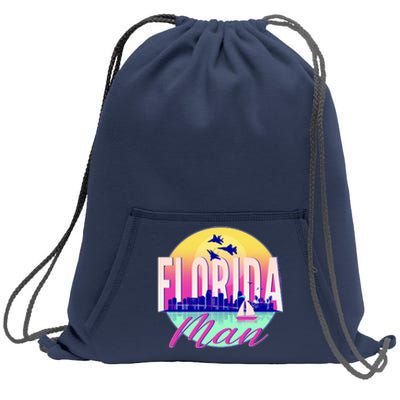 Retro Florida Man Miama Skyline with Fighter Jets Sweatshirt Cinch Pack Bag