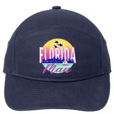 Retro Florida Man Miama Skyline with Fighter Jets 7-Panel Snapback Hat